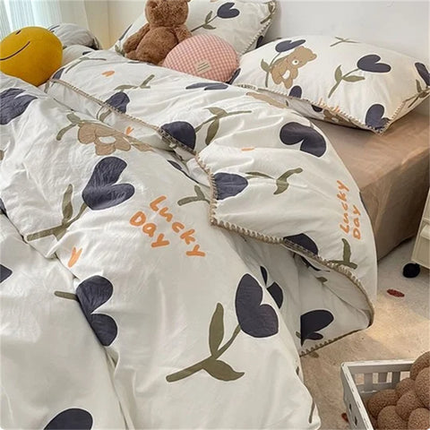 Sonicelife Floral Dream Bedding Set Soft Cotton Duvet Cover Queen King Size Pillowcase Bed Linens