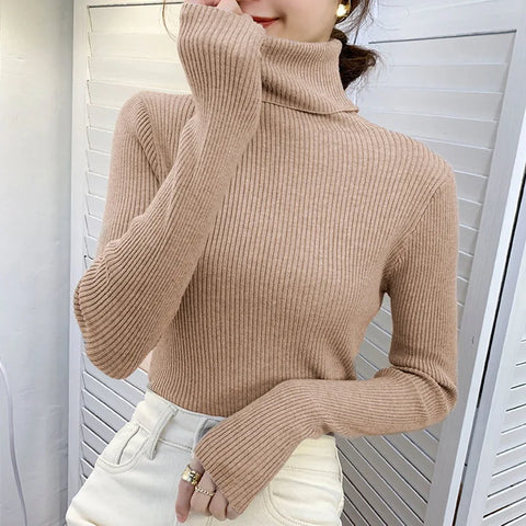 Sonicelife Women Turtleneck Cashmere Warm Sweater Long Sleeve Knitted Soft Pullovers Jumpers Basic Sweaters For Women 2024 Autumn Winter