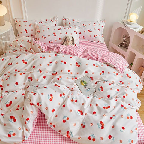 Sonicelife Garden Flowers And Cute Rabbit Pattern Duvet Cover Nordic Style Full Size Bedding Sets Queen Double For Girls Gift Pink