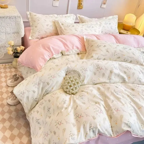 Sonicelife Romantic Tulip Pink Bedding Set Bed Flat Sheet Pillowcase Twin Full Queen Princess Style Bed Linen Kids Girls Floral Duvet Cover