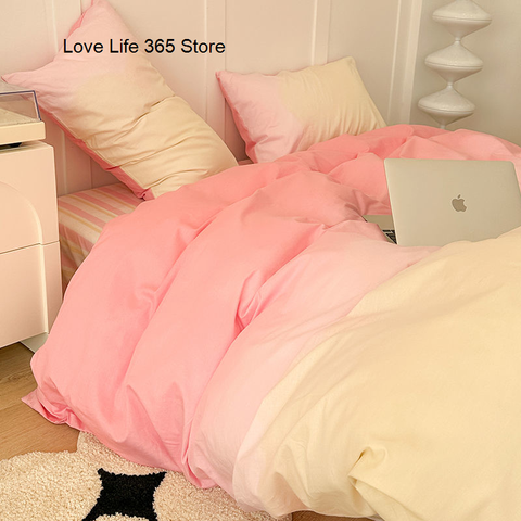 Sonicelife Gradation Pink Color Bedding Set Flat Bed Sheet Duvet Cover Single Double Full Queen King Bedclothes Ins Pure Bedroom Linen