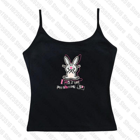 Sonicelife trashy Y2k Clothes Crop Top Women Harajuku T Shirts Gothic Cute rabbit Print Harajuku Streetwear Graphic Slim Tee Kawaii Summer