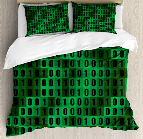 Sonicelife Programmer Duvet Cover King Queen Size Green Binary Print Programming Code Data Bedding Set Computer Program Number Quilt Cover