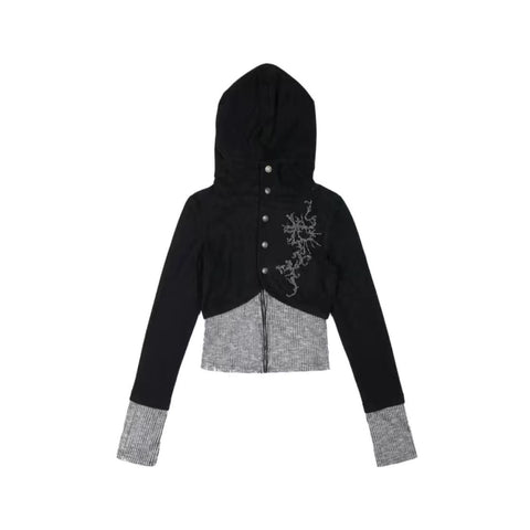 Sonicelife Patchwork Hoodies Women's Clothing Long Sleeve Slim Fit Hooded Knitted Sweatshirts Crop Tops 2025 Ropa Mujer Chic Y2k Hoodies
