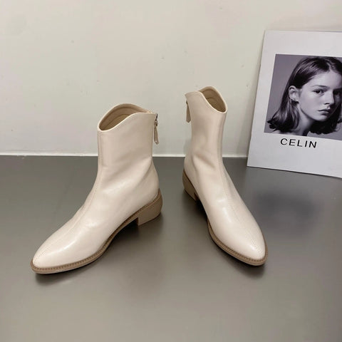 Sonicelife Booties Work Short Shoes for Woman Brown  Ankle Boots Pointed Toe Elegant with Medium Heels Footwear Trend 2025  New In Pu
