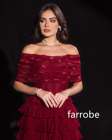 Sonicelife Customized Matching Net Pleat A-line Off-the-shoulder Midi Dresses Prom Dresses Classic Exquisite Modern Style Pastrol  Chinese (PRE-ORDER)