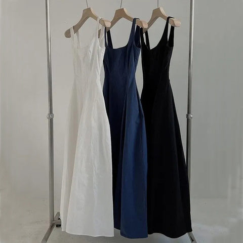 Sonicelife Retro Simple Women Dress French Fashion Sexy High Waist Camis Dress Ladies Summer Slim Streetwear White Vestidos New