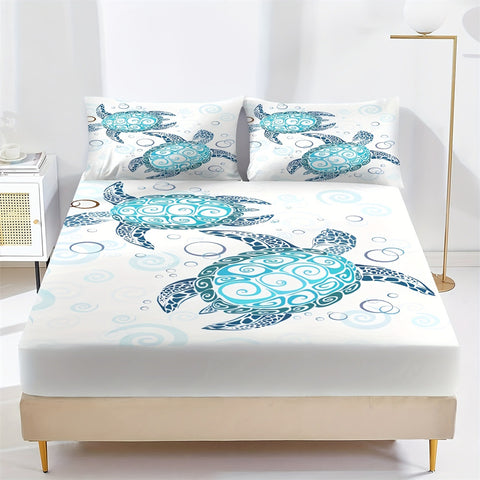 Sonicelife Fashion Style Sea Turtle Print Fitted Sheet Set Mattress Covers Comfortable Breathable Bedding Set With Deep Pocket for Bedroom