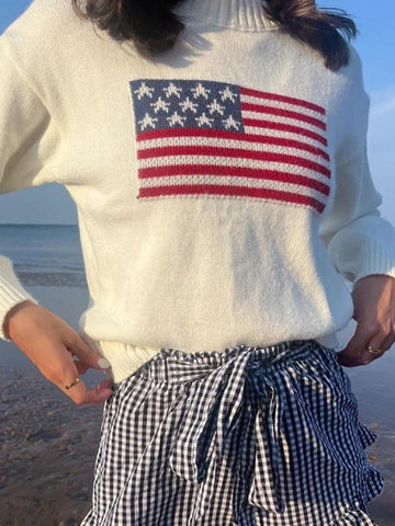 Back To School Sonicelife Retro Flag Jacquard Sweater