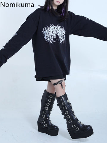 Sonicelife 2025 Ropa Mujer Streetwear Hip-hop Hoodies Women Clothes Japanese Harajuku Tops O-neck Casual Sweatshirts Print Chic Y2k Hoodie