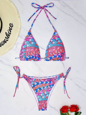 Sonicelife-lace-Up Printed Bikini