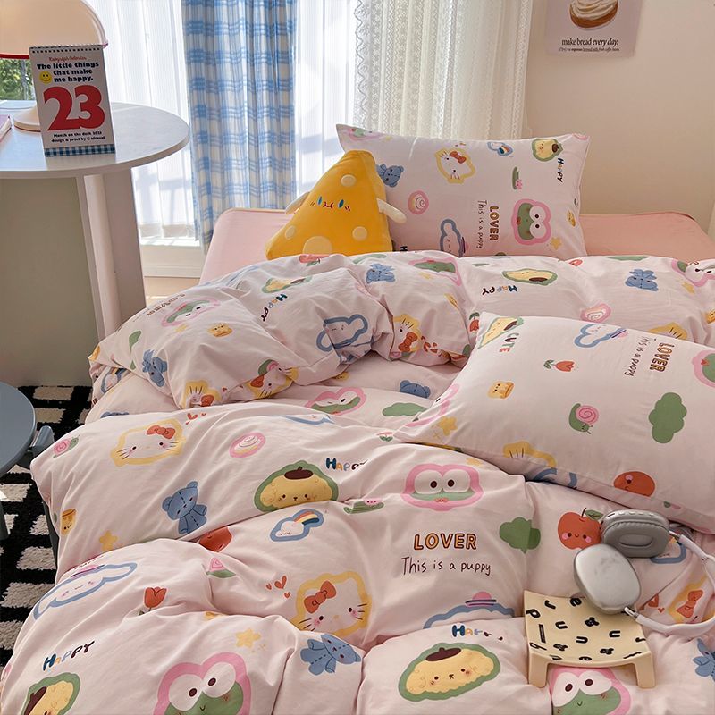 Sonicelife Ins Korean Cartoon Little Bear Cute Bedding Set Autumn Winter Polyester Bed Sheet Pillowcase Twin Full Queen Size Quilt Cover