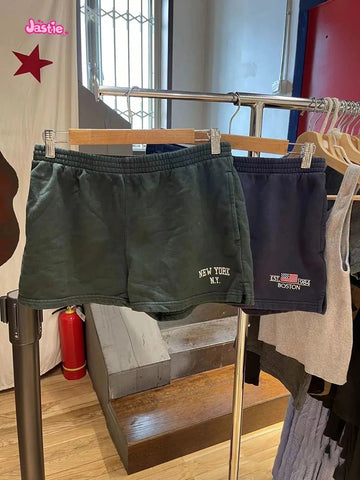 Sonicelife Letter Embroidery Shorts Spring Elastic High Waist Casual Sweatpants Woman American Vintage green Streetwear Y2k Short Pants