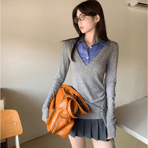Sonicelife Striped Patchwork Women T Shirt Fashion Turn Down Collar Button Slim Long Sleeve Tops Autumn New Elegant Office Ladies Blouse