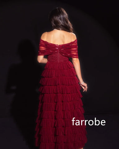 Sonicelife Customized Matching Net Pleat A-line Off-the-shoulder Midi Dresses Prom Dresses Classic Exquisite Modern Style Pastrol  Chinese (PRE-ORDER)