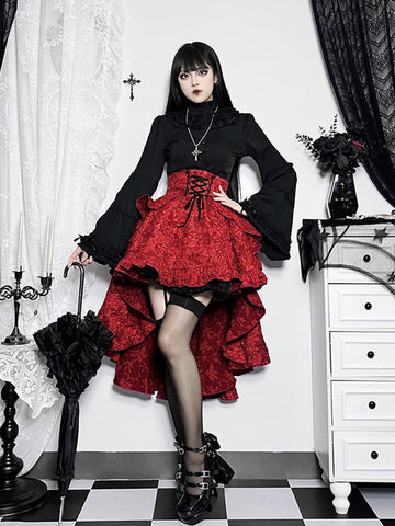 Sonicelife Fairycore Grunge Lolita Skirt Women Dark Gothic Christmas High Waist Bandage Corset Skirt Aesthetic Streetwear Partywear