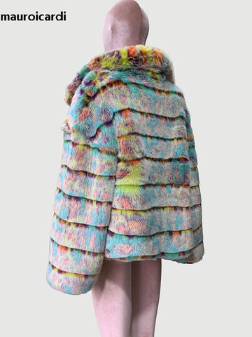 christmas outfit Sonicelife Winter Striped Colorful Thickened Warm Hairy Faux Fur Coat Women Loose Luxury Designer Clothes Fluffy Jacket 2025