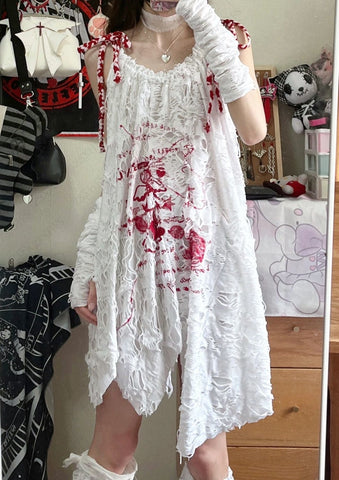 Sonicelife Harajuku Dresses Summer Women Clothing Lace Angle Drawstring Loose Kawaii Cute Girl Dress Sleeveless Sexy Korea Y2k Long Dresses