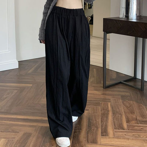 Sonicelife Y2K Casual Wide Leg Pants Women Summer Fashion Loose High Waist Straight Trousers Korean Streetwear Solid Ladies Pocket Pants