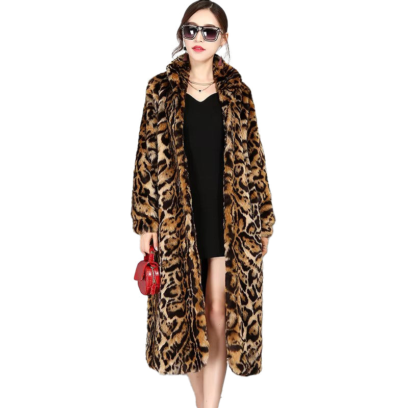 christmas outfit Sonicelife Winter Long Colorful Leopard Print Warm Fluffy Faux Fur Coat Women Stand Collar Raglan Sleeve European Fashion 2025