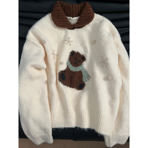 christmas outfit Sonicelife Sweet cartoon bear jacquard sweater sweater for female students in autumn and winter new cute age-reducing warm y2k tops fashion