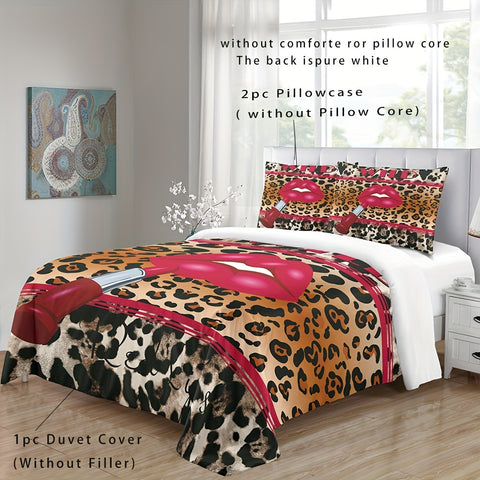 Sonicelife 3pcs Animal Pattern Duvet Cover Set Wild Romantic Leopard Tiger Pattern Print Bedding Set, Soft Comfortable Duvet Cover