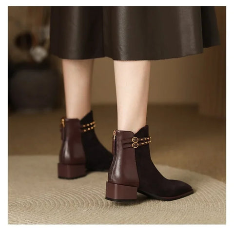 Sonicelife Square Toe Mid Heel Modern Boots Square Heel Ankle 2025  Fashion Women's Shoes Zip Belt Buckle Novelty Women's Boots