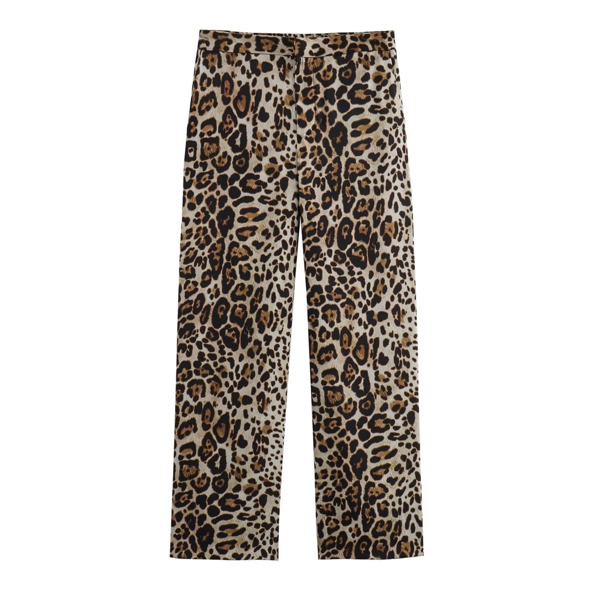 Sonicelife Women's New Satin Leopard Print Waist Tie up Shirt Fashionable and Casual Style Straight pants