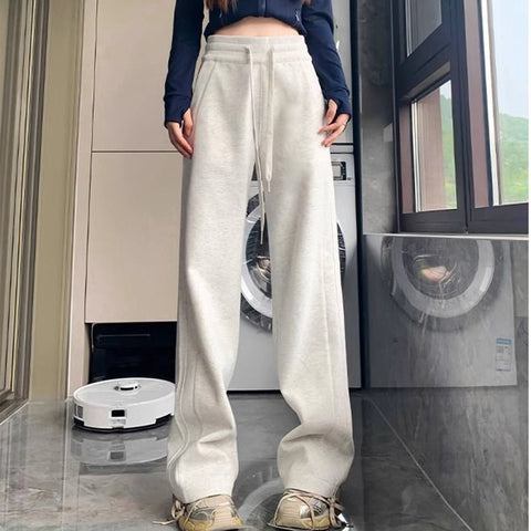 Sonicelife Corduroy Wide Leg Pants Women Korean Casual High Waist Straight Pants Autumn Loose Streetwear Solid Trousers Female New