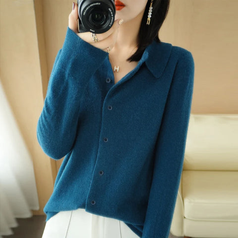 christmas outfit Sonicelife Spring/Autumn Cashmere Sweater Women's Cardigan Sweater Coat Shirt Collar Cashmere Cardigan