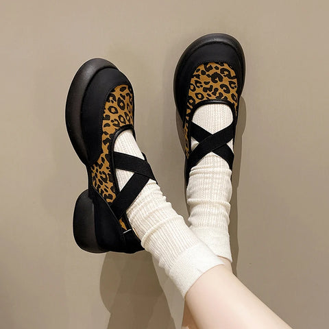 Sonicelife Leopard Women Platform Sandals Shallow Shoes Mary Jane Fashion Loafers 2024 Trend New Party Dress Cozy Lolita Zapatillas Mujer