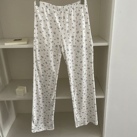 Sonicelife Sweet Print Cotton Long Pants Women All-match Soft Elastic High Waist Pajama Trousers Vintage Preppy Style Cute Home Pant Y2K