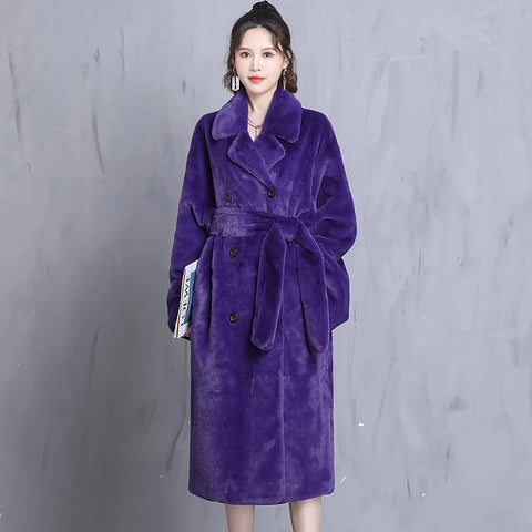 christmas outfit Sonicelife Winter Long Oversized Purple Warm Thick Fluffy  Faux Fur Coat Women Sashes Bat Sleeved Loose Casual Furry Overcoat