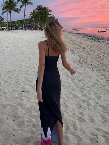 Sonicelife Vintage Flower Printing Contrasting Off Shoulder Dress Fashion U Neck Bodycon Sling Robes 2025 New Ladies Summer Beach Dresses