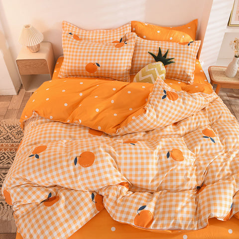 Sonicelife Orange Bedding Set Girls Boys Bed Linen Sheet Plaid Duvet Cover No Filling 240x220 Single Double Queen King Bedclothes