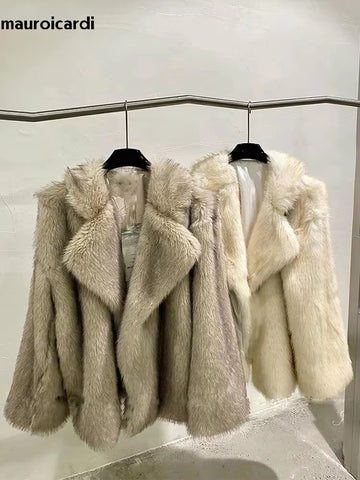 christmas outfit Sonicelife Spring Winter Loose Casual Thick Warm Soft Hairy Shaggy Faux Fur Coat Women Luxury Fluffy Jacket Furry Cardigan 2025