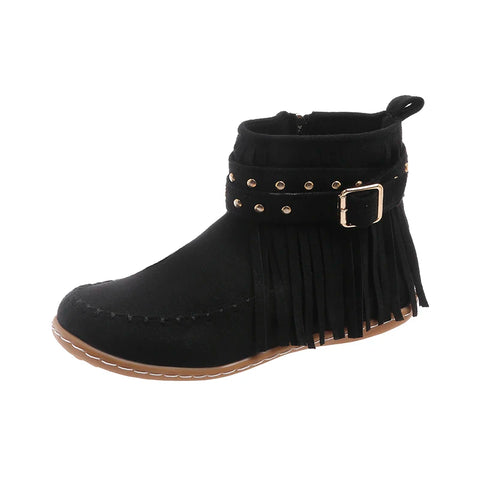 Sonicelife Vintage Women Boots Suede Ankle Boots Fringe Women Shoes Winter Boots Women Side Zipper Casual Shoes Round Toe Ladies Snow Boot