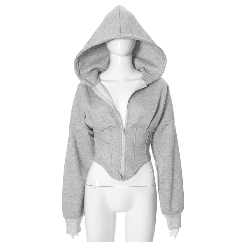 Sonicelife Fashion Women Zipper Hoodies Sweatshirts Tops Loose Slimming Waist Hooded Sweatshirt Casual Lady Cardigan Hoodie Jacket Street