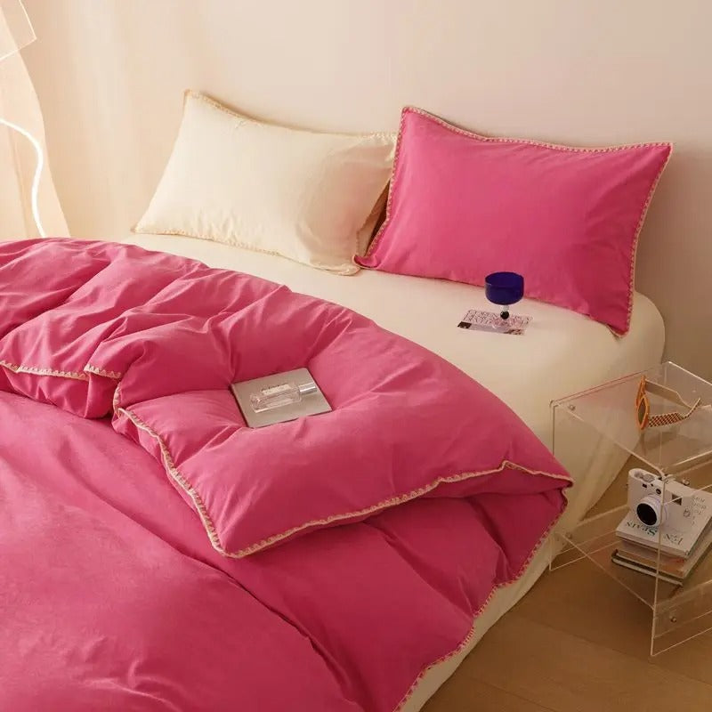 Sonicelife Ins Nordic Duvet Cover Set Quilt Set Korean Style Striped Bed Sheet Set For Girls Bedding Set For Bedroom