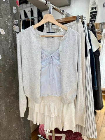 Sonicelife Gray Single Breasted Autumn Women Sweater Round Neck Solid Color Simpler Tops Woman Versatile Casual Knitting Pullovers New