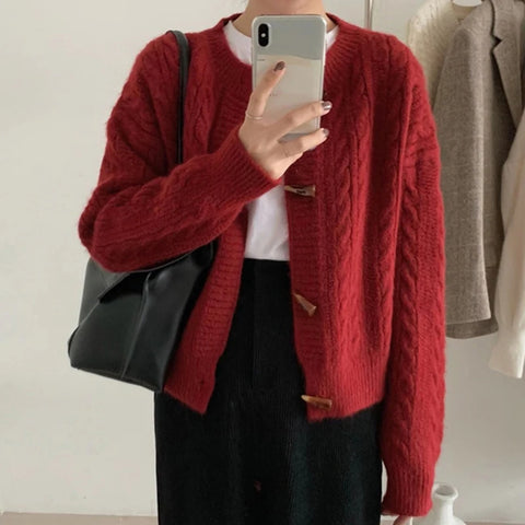 Sonicelife Autumn Winter Women Single-breasted Knitted Cardigan Coat Rib Solid Long Sleeve Loose Jacket Office Outerwear Women