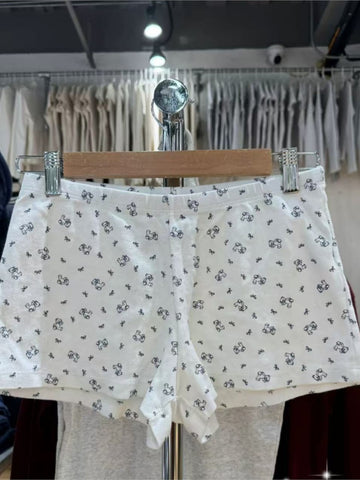Sonicelife New Bear Bow Print Home Underwear Shorts Women Elastic High Waist Straight Short Pants Summer Sweet Cute Y2K Pajama Sweatshorts