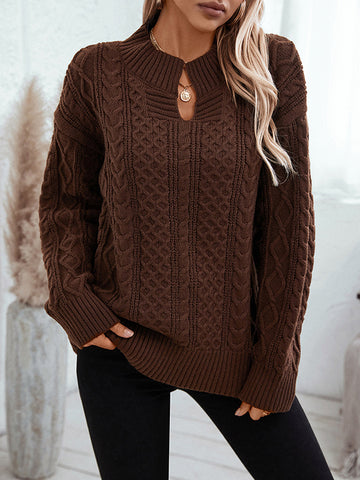 christmas outfit Sonicelife Long Sleeves Loose Solid Color Split-Joint V-Neck Pullovers Sweater Tops