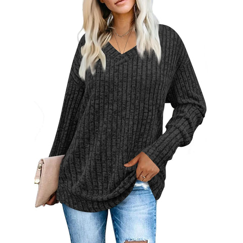 christmas outfit Sonicelife Womens Sweatshirts V Neck Long Sleeve Shirts Loose Casual Fall Fashion Sweaters