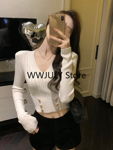 Sonicelife 2025 Autumn Black Casual Knitted Sweater Woman Outwear Basic Korean Fashion Blouse Office Lady Bodycon Slim Y2k Crop Tops Chic