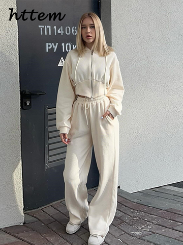 Sonicelife Casual Hoodies Pants Sets Women Hooded Long Sleeve Zippers Short Coat Wide Leg Drawstring Pant 2024 Autumn Lady Solid Tracksuit