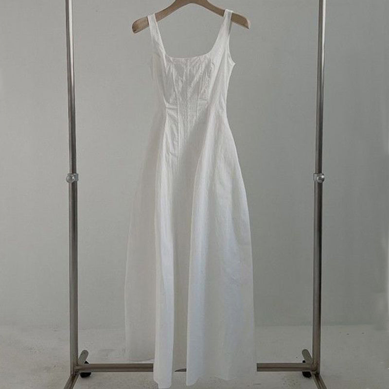 Sonicelife Retro Simple Women Dress French Fashion Sexy High Waist Camis Dress Ladies Summer Slim Streetwear White Vestidos New