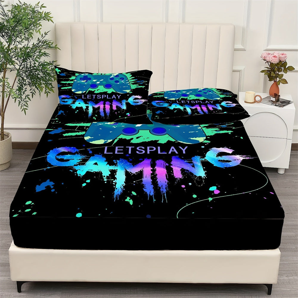 Sonicelife Painted Player Game Controller Print Fitted Sheet Set Mattress Cover Bedding Comfortable Breathable Bedding Set With Deep Pocket