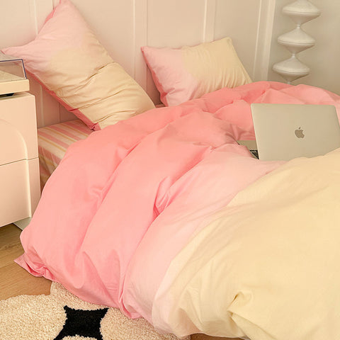 Sonicelife Gradation Pink Color Bedding Set Flat Bed Sheet Duvet Cover Single Double Full Queen King Bedclothes Ins Pure Bedroom Linen