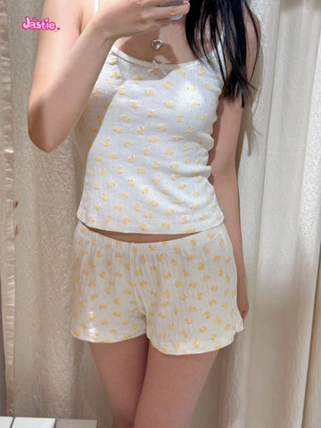 Sonicelife Yellow Duck Embroidery Cute Tees Camis Tank + Cartoon Chic Shorts Two Piece Set For Women Homewear Y2K Casual Summer Female Suit